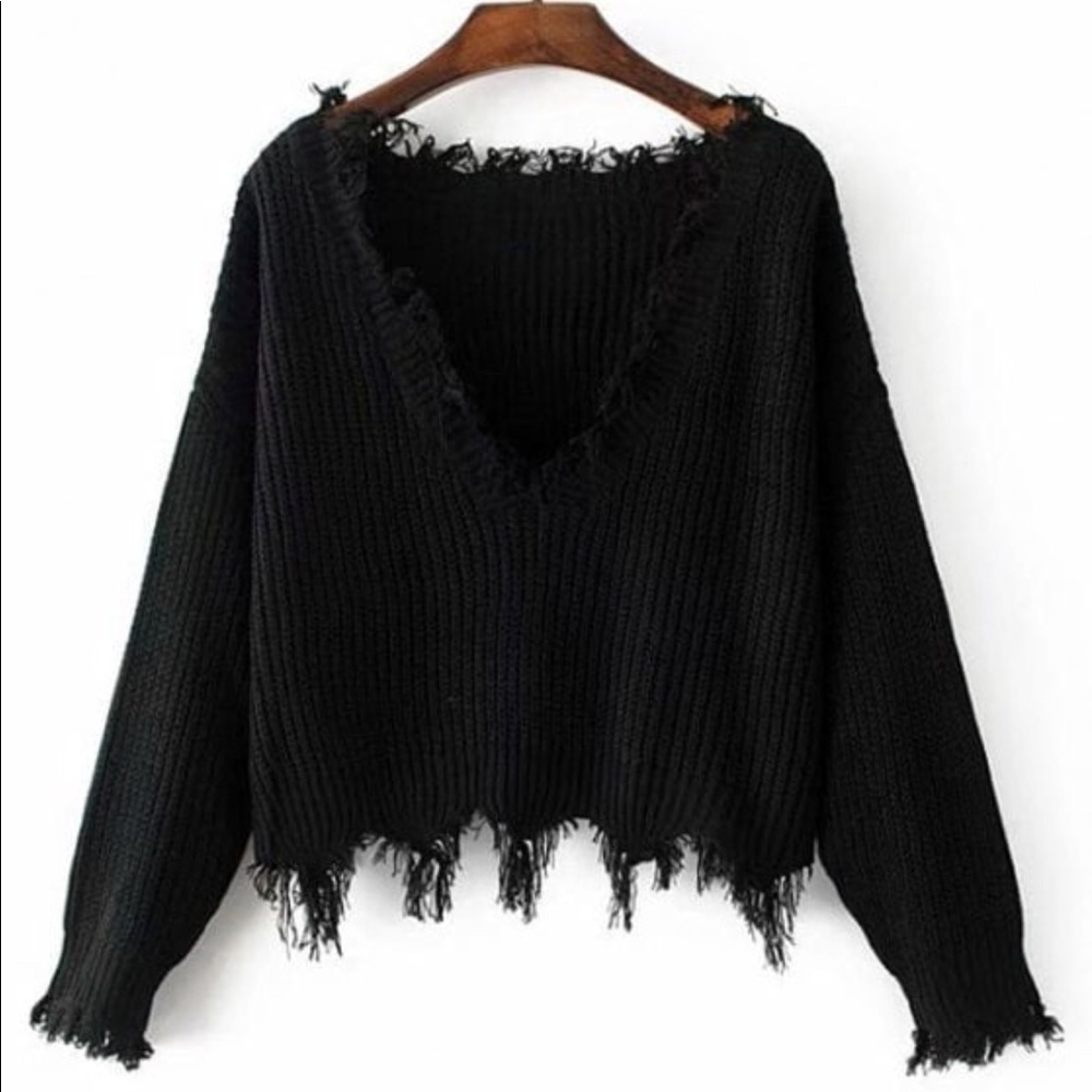 Loose Ripped V Neck Sweater - Picture 5 of 8